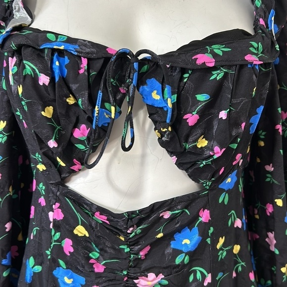 For Love & Lemons Lexy Mini Dress Long Sleeve Black Floral Jacquard XL NEW - Picture 6 of 15